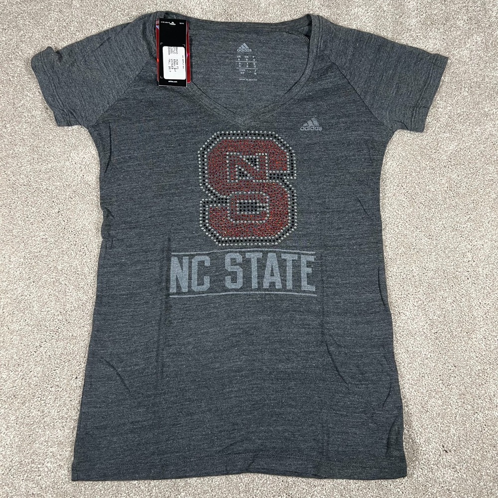 Adidas Womens Small Dark Gray North Carolina State V-Neck NCAA FG T Shirt NWT